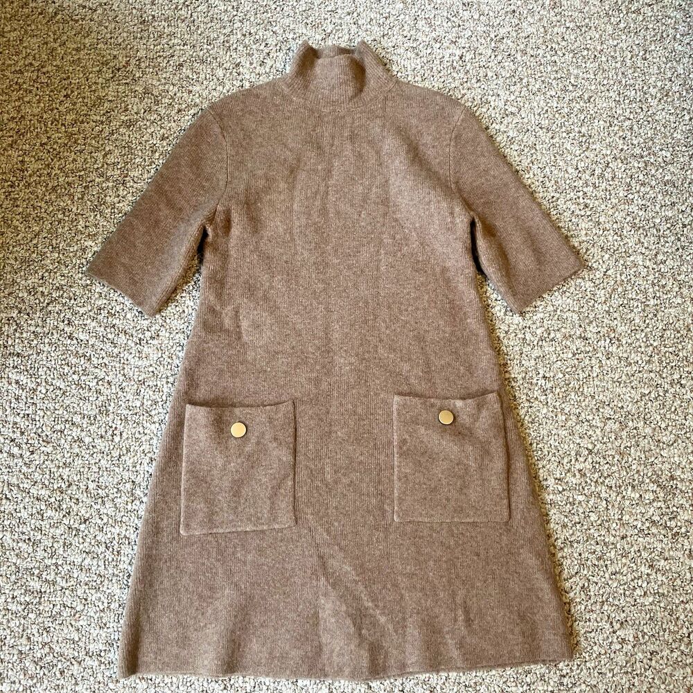 Zara Brown Sweater Dress Size S Minimalist Boho Utilitarian Mock Neck Equestrian